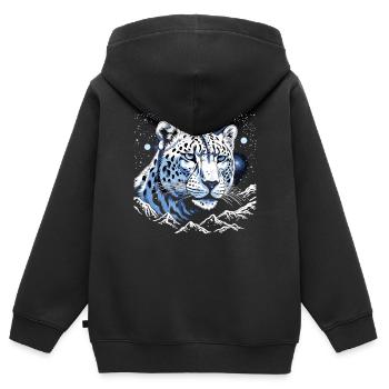 Gardien léopard des neiges céleste - Sweat Premium à capuche zippé enfant bio - noir - Dos - AI Model Kid Male (0cm)