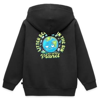 Environmental Protection Litter Belongs In The Bin - Kids Premium Organic Zip-up Hoodie - black - Back - AI Model Kid Male (0cm)