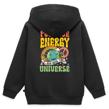 Positive Energy Can Heal The Universe für einen - Kinder Premium Organic Zip Hoodie - Schwarz - Hinten - AI Model Kid Male (0cm)