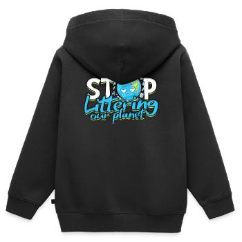 Umweltschützer Stop Littering Our Planet - Kinder Premium Organic Zip Hoodie - Schwarz - Hinten - AI Model Kid Male (0cm)