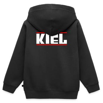 Kiel - Kinder Premium Organic Zip Hoodie - Schwarz - Hinten - AI Model Kid Male (0cm)