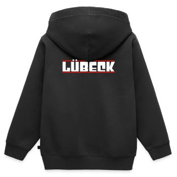 Lübeck - Kinder Premium Organic Zip Hoodie - Schwarz - Hinten - AI Model Kid Male (0cm)