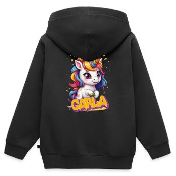 CARLA - Beautiful girl name with cute unicorn - Kids Premium Organic Zip-up Hoodie - black - Back - AI Model Kid Male (0cm)
