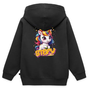 STEFY - Beau nom de fille avec licorne mignonne - Sweat Premium à capuche zippé enfant bio - noir - Dos - AI Model Kid Male (0cm)