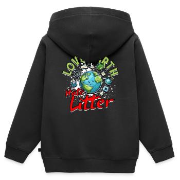 Umweltschutz Umweltschützer Love Earth Hate Litter - Kinder Premium Organic Zip Hoodie - Schwarz - Hinten - AI Model Kid Male (0cm)
