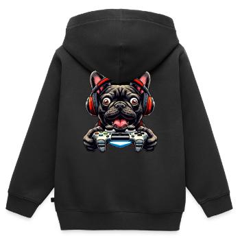 Design de maillots gamers, French Bulldog gamer - Sweat Premium à capuche zippé enfant bio - noir - Dos - AI Model Kid Male (0cm)