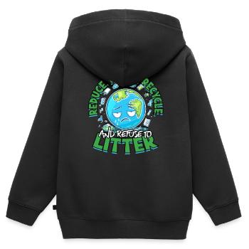 Reduce Reuse Recycle And Refuse To Litter - Kinder Premium Organic Zip Hoodie - Schwarz - Hinten - AI Model Kid Male (0cm)