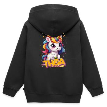 THEA - Schöner Mädchen Name mit süßem Einhorn - Kinder Premium Organic Zip Hoodie - Schwarz - Hinten - AI Model Kid Male (0cm)