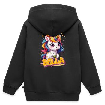 BELLA - Beautiful girl name with cute unicorn - Kids Premium Organic Zip-up Hoodie - black - Back - AI Model Kid Male (0cm)
