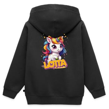 LOTTA - Schöner Mädchen Name mit süßem Einhorn - Kinder Premium Organic Zip Hoodie - Schwarz - Hinten - AI Model Kid Male (0cm)