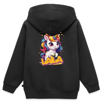 LAILA - Beau nom de fille avec une licorne mignonne - Sweat Premium à capuche zippé enfant bio - noir - Dos - AI Model Kid Male (0cm)