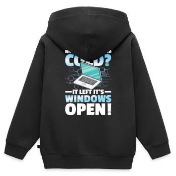 Why Was The Computer cold Left Its Windows Open - Kinder Premium Organic Zip Hoodie - Schwarz - Hinten - AI Model Kid Male (0cm)