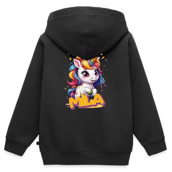 MILA - Schöner Mädchen Name mit süßem Einhorn - Kinder Premium Organic Zip Hoodie - Schwarz - Hinten - AI Model Kid Male (0cm)