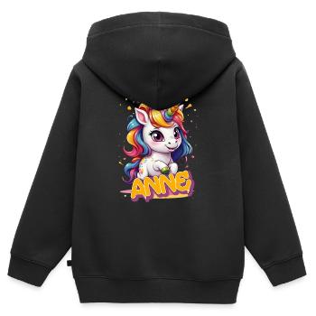 ANNE - Beautiful girl name with cute unicorn - Kids Premium Organic Zip-up Hoodie - black - Back - AI Model Kid Male (0cm)