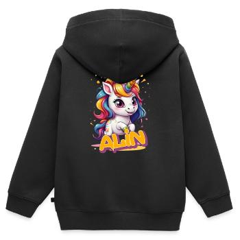 ALIN - Schöner Mädchen Name mit süßem Einhorn - Kinder Premium Organic Zip Hoodie - Schwarz - Hinten - AI Model Kid Male (0cm)