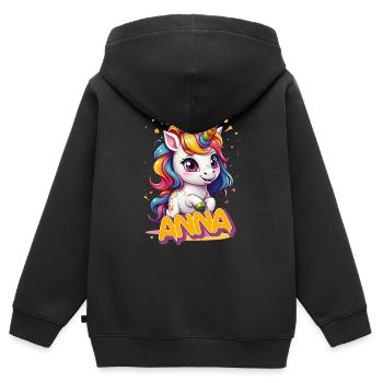 ANA - Schöner Mädchen Name mit süßem Einhorn - Kinder Premium Organic Zip Hoodie - Schwarz - Hinten - AI Model Kid Male (0cm)