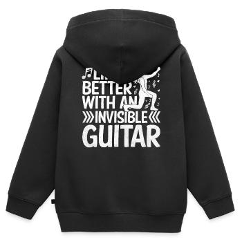 La vie est plus belle avec Invisible Guitar Air - Sweat Premium à capuche zippé enfant bio - noir - Dos - AI Model Kid Male (0cm)