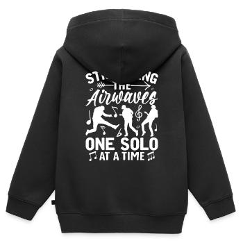 Air Guitar Air Guitariste Regardant Les Vagues De L’air - Sweat Premium à capuche zippé enfant bio - noir - Dos - AI Model Kid Male (0cm)
