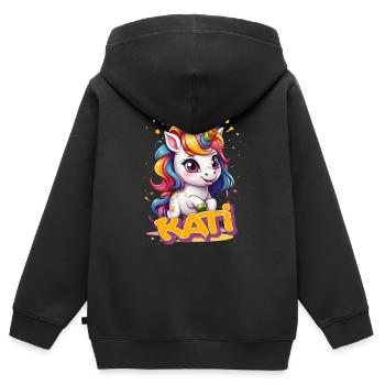 KATI - Beau nom de fille avec une licorne mignonne - Sweat Premium à capuche zippé enfant bio - noir - Dos - AI Model Kid Male (0cm)
