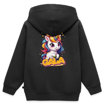 GALA - Beautiful girl name with cute unicorn - Kids Premium Organic Zip-up Hoodie - black - Back - AI Model Kid Male (0cm)