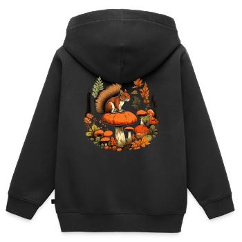 Herbst Eichhörnchen auf Orange Pilz Wald Szene - Kinder Premium Organic Zip Hoodie - Schwarz - Hinten - AI Model Kid Male (0cm)