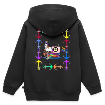 Licornes arc-en-ciel Drapeau arc-en-ciel LGBT - Sweat Premium à capuche zippé enfant bio - noir - Dos - AI Model Kid Male (0cm)