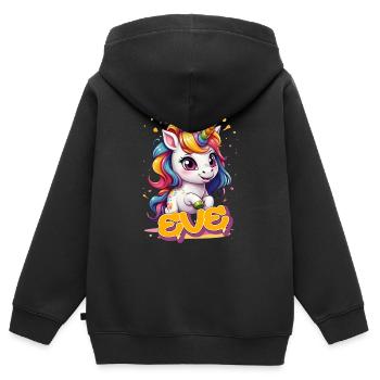 EVE - Beau prénom de fille avec une jolie licorne - Sweat Premium à capuche zippé enfant bio - noir - Dos - AI Model Kid Male (0cm)