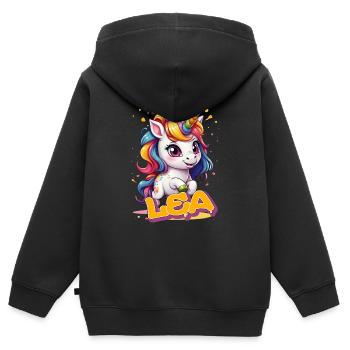 LEA - Schöner Mädchen Name mit süßem Einhorn - Kinder Premium Organic Zip Hoodie - Schwarz - Hinten - AI Model Kid Male (0cm)
