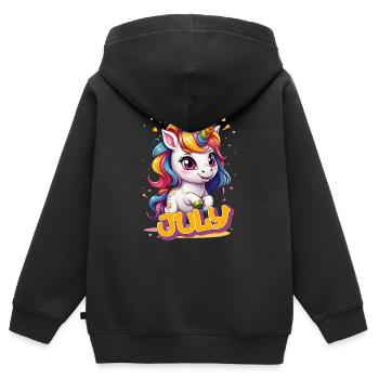 JULY - Beautiful girl name with cute unicorn - Kids Premium Organic Zip-up Hoodie - black - Back - AI Model Kid Male (0cm)