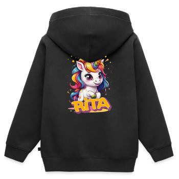 RITA - Schöner Mädchen Name mit süßem Einhorn - Kinder Premium Organic Zip Hoodie - Schwarz - Hinten - AI Model Kid Male (0cm)