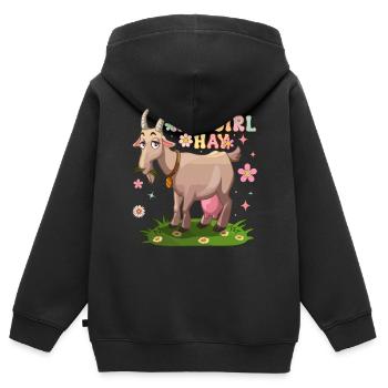 Heumädchen Heu Groovy Ziegenmädchen Landwirt - Kinder Premium Organic Zip Hoodie - Schwarz - Hinten - AI Model Kid Male (0cm)
