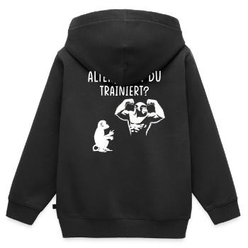 Gym Tshirt Lustig Fitness Workout Fitnessstudio - Kinder Premium Organic Zip Hoodie - Schwarz - Hinten - AI Model Kid Male (0cm)
