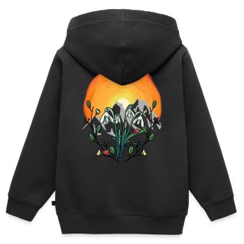 Soleil Printemps Perce-neige Alpes - Sweat Premium à capuche zippé enfant bio - noir - Dos - AI Model Kid Male (0cm)