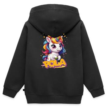 POLA - Beau nom de fille avec une licorne mignonne - Sweat Premium à capuche zippé enfant bio - noir - Dos - AI Model Kid Male (0cm)