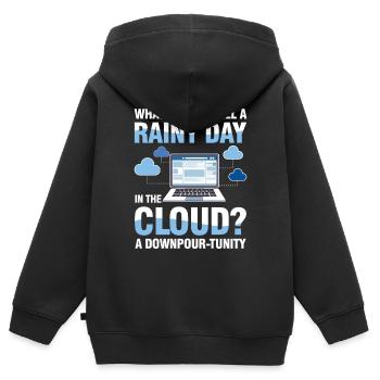 A Rainy Day In The Cloud A Downpour-Tunity - Kinder Premium Organic Zip Hoodie - Schwarz - Hinten - AI Model Kid Male (0cm)