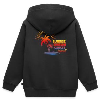 Lever du soleil, coup de soleil, coucher de soleil, répéter, vacances, été, - Sweat Premium à capuche zippé enfant bio - noir - Dos - AI Model Kid Male (0cm)