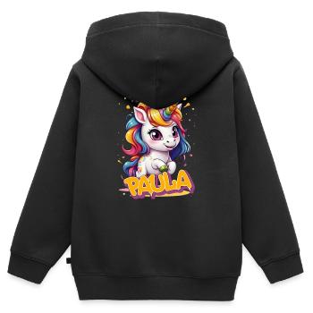 PAULA - Schöner Mädchen Name mit süßem Einhorn - Kinder Premium Organic Zip Hoodie - Schwarz - Hinten - AI Model Kid Male (0cm)
