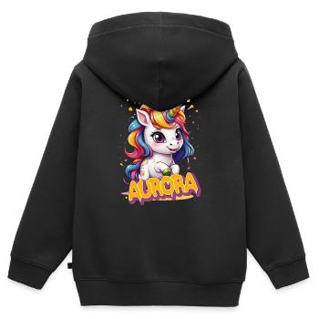 AURORA - Schöner Mädchen Name mit süßem Einhorn - Kinder Premium Organic Zip Hoodie - Schwarz - Hinten - AI Model Kid Male (0cm)