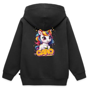 CARO - Beautiful girl name with cute unicorn - Kids Premium Organic Zip-up Hoodie - black - Back - AI Model Kid Male (0cm)