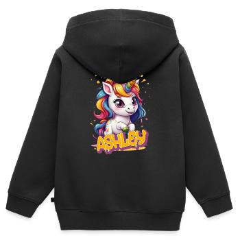 ASHLEY - Schöner Mädchen Name mit süßem Einhorn - Kinder Premium Organic Zip Hoodie - Schwarz - Hinten - AI Model Kid Male (0cm)