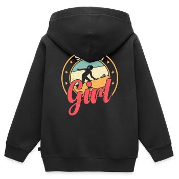 Joueuse de squash Fille de squash - Fille de squash - Sweat Premium à capuche zippé enfant bio - noir - Dos - AI Model Kid Male (0cm)