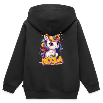 NICOLA - Schöner Mädchen Name mit süßem Einhorn - Kinder Premium Organic Zip Hoodie - Schwarz - Hinten - AI Model Kid Male (0cm)