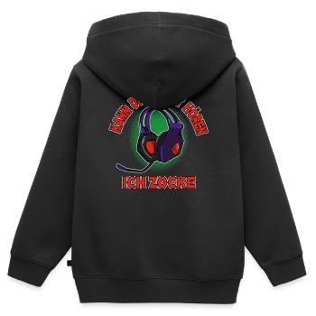 Je ne t’entends pas, je joue, je joue - Sweat Premium à capuche zippé enfant bio - noir - Dos - AI Model Kid Male (0cm)