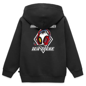 Je ne t’entends pas, je joue, je joue - Sweat Premium à capuche zippé enfant bio - noir - Dos - AI Model Kid Male (0cm)