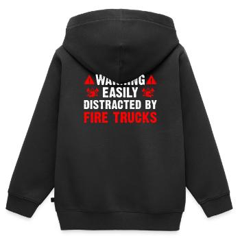 Facilement distrait par un pompier de camion de pompiers - Sweat Premium à capuche zippé enfant bio - noir - Dos - AI Model Kid Male (0cm)