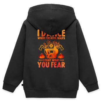 Pompier Camion de pompiers Pompier - Sweat Premium à capuche zippé enfant bio - noir - Dos - AI Model Kid Male (0cm)