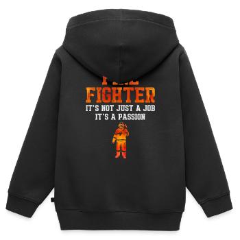 Pompiers Pompiers Pompiers Pompiers Pompiers - Sweat Premium à capuche zippé enfant bio - noir - Dos - AI Model Kid Male (0cm)