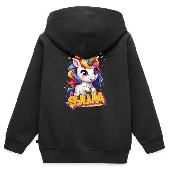 SYLVIA - Beautiful girl name with cute unicorn - Kids Premium Organic Zip-up Hoodie - black - Back - AI Model Kid Male (0cm)