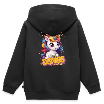 DENISE - Beautiful girl name with cute unicorn - Kids Premium Organic Zip-up Hoodie - black - Back - AI Model Kid Male (0cm)