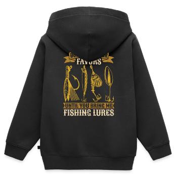 Pêche à la mouche Ne me demandez pas de faveurs jusqu’à la chasse au poisson - Sweat Premium à capuche zippé enfant bio - noir - Dos - AI Model Kid Male (0cm)